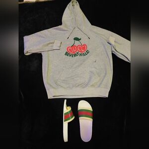 Gucci Bundle Ghost Silver Ring, Gucci Authentic Sandals, Beverly Hills Hoodie